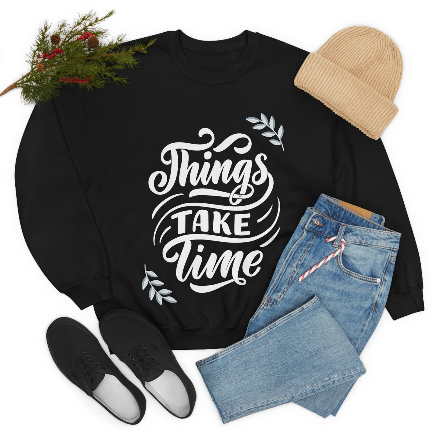 Things Take Time (with leaves) Unisex Heavy Blend™ Crewneck Sweatshirt