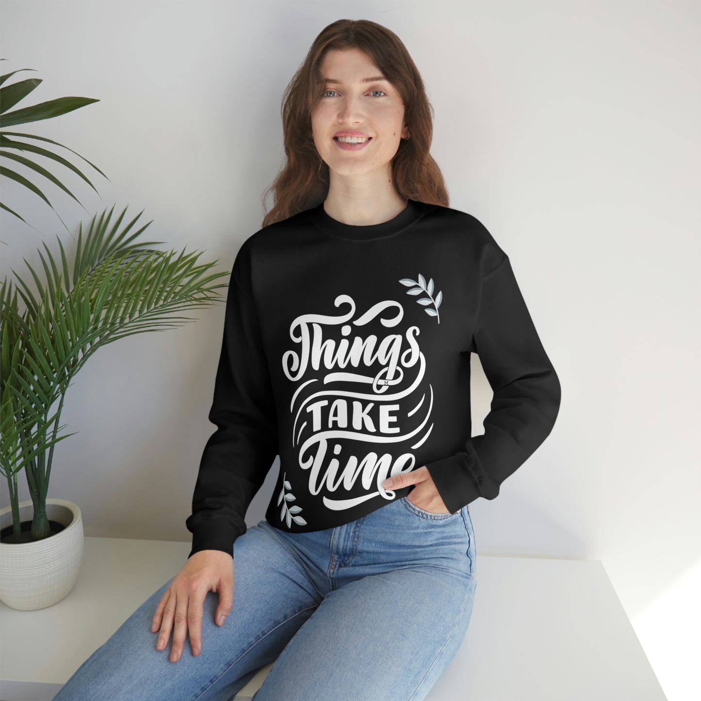 Things Take Time (with leaves) Unisex Heavy Blend™ Crewneck Sweatshirt