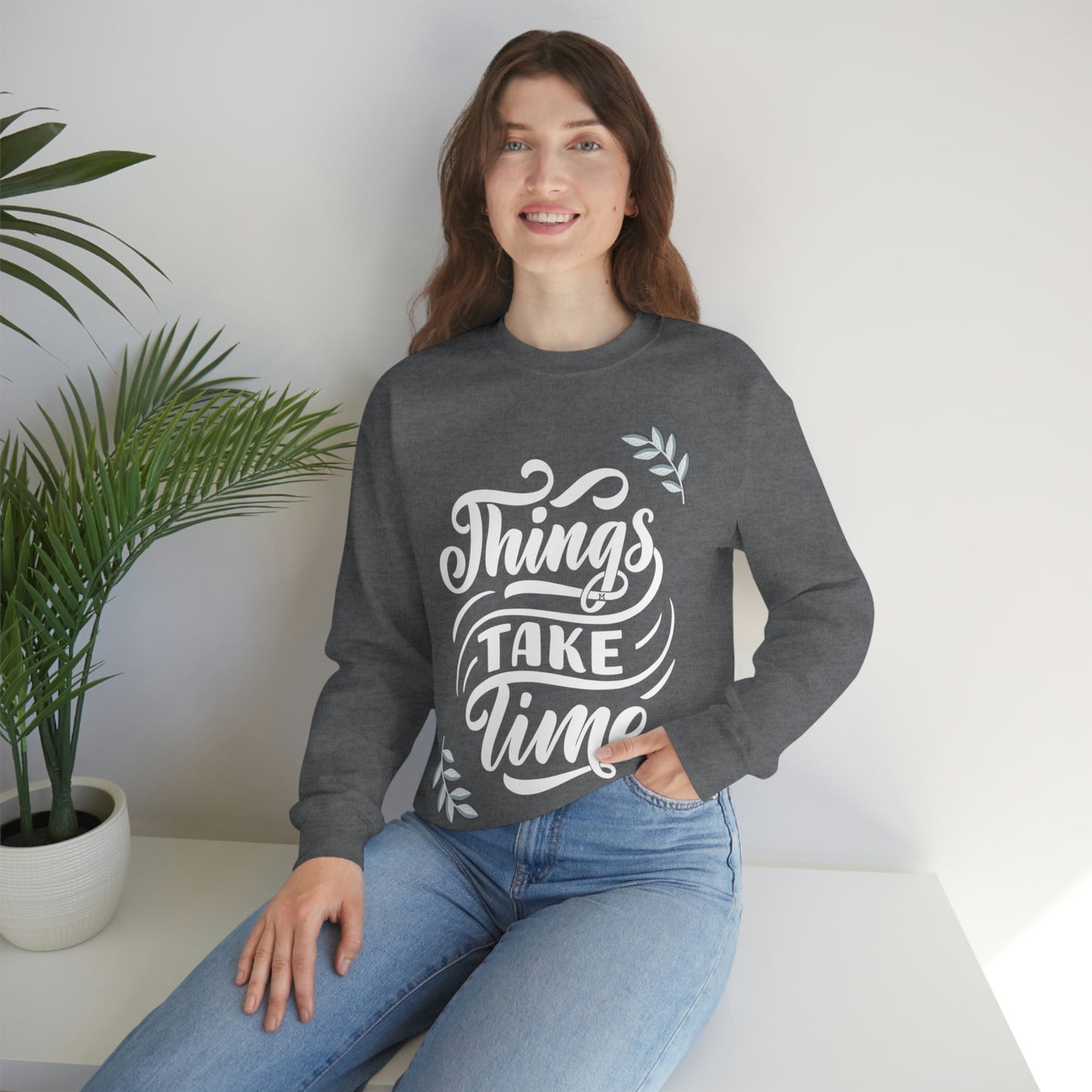 Things Take Time (with leaves) Unisex Heavy Blend™ Crewneck Sweatshirt