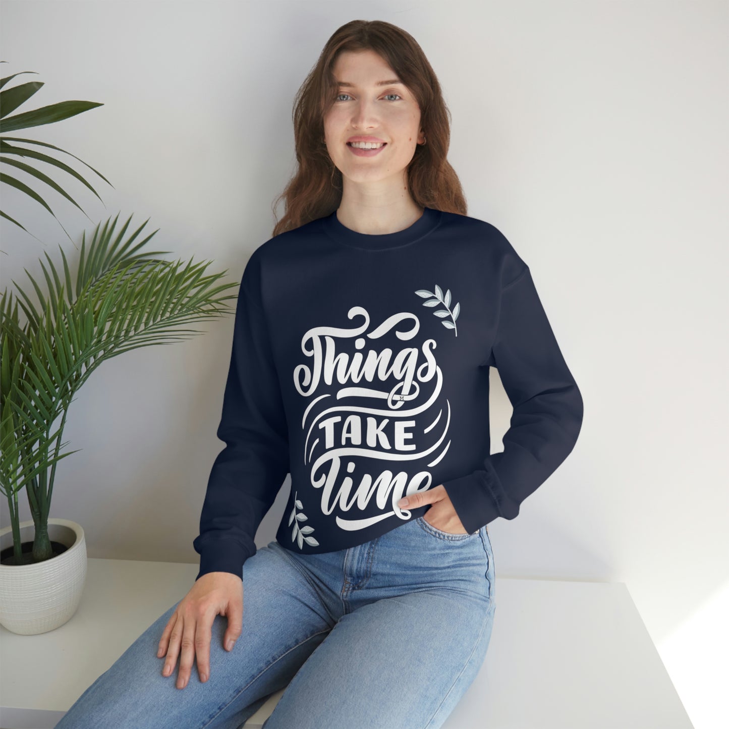 Things Take Time (with leaves) Unisex Heavy Blend™ Crewneck Sweatshirt