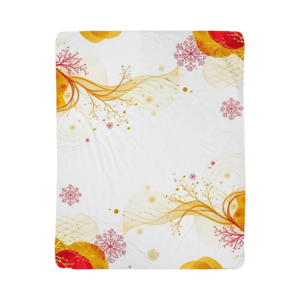 Golds and Reds on Elegant White on our Warmest Sherpa Fleece Blanket in 2 sizes