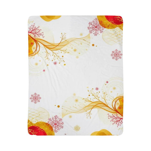 Golds and Reds on Elegant White on our Warmest Sherpa Fleece Blanket in 2 sizes