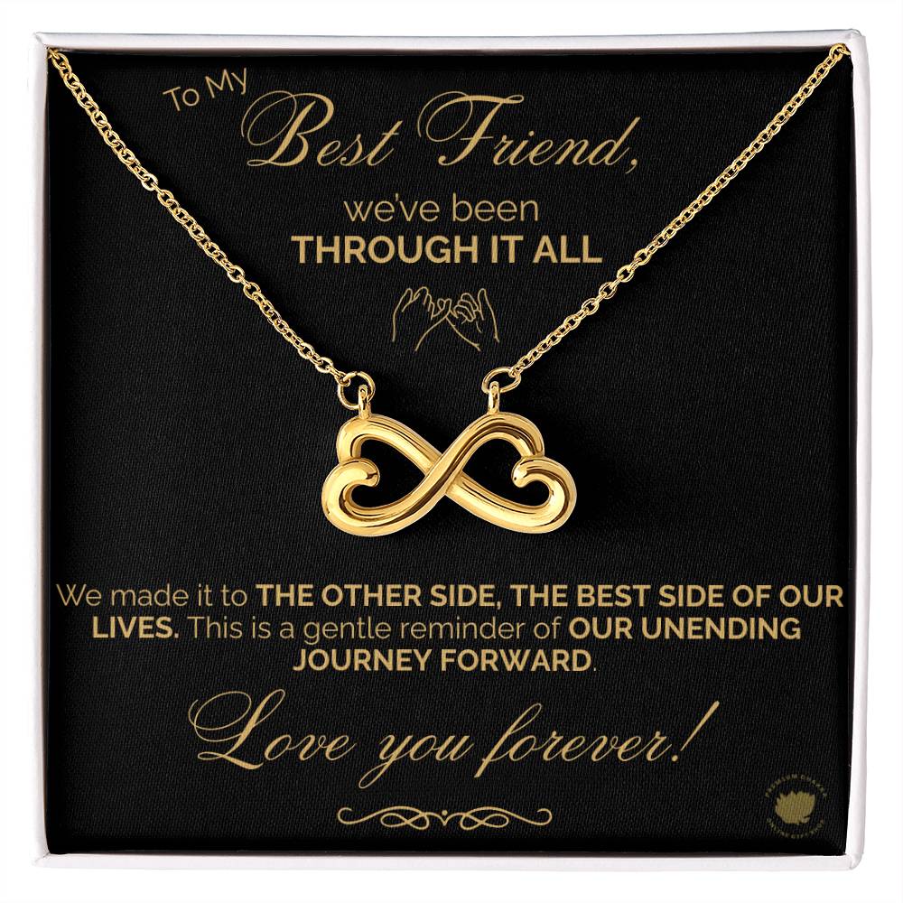 Best Friends Endless Love (Infinity Hearts) Necklace - Message Card Jewelry 14k White or 18k Gold finishes available