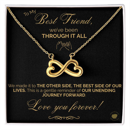 Best Friends Endless Love (Infinity Hearts) Necklace - Message Card Jewelry 14k White or 18k Gold finishes available
