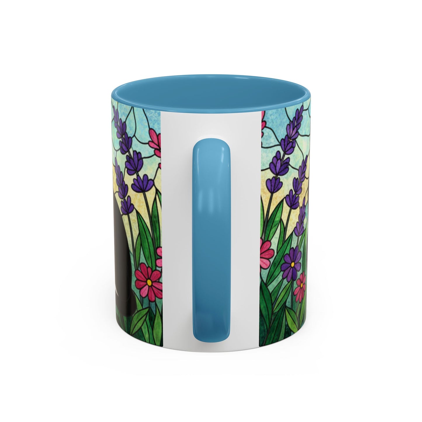 Tuxedo Cat Stained Glass Accent Coffee Mug – Floral Lavender Design (11/15oz)