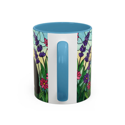 Tuxedo Cat Stained Glass Accent Coffee Mug – Floral Lavender Design (11/15oz)