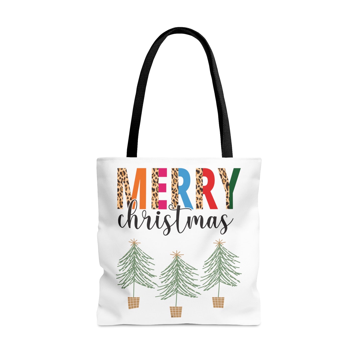 Merry Christmas with trees Large Tote Bag by MII Designs