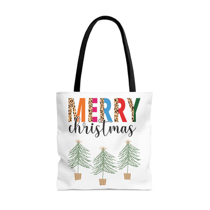 Merry Christmas Pine Trees Large Tote Bag