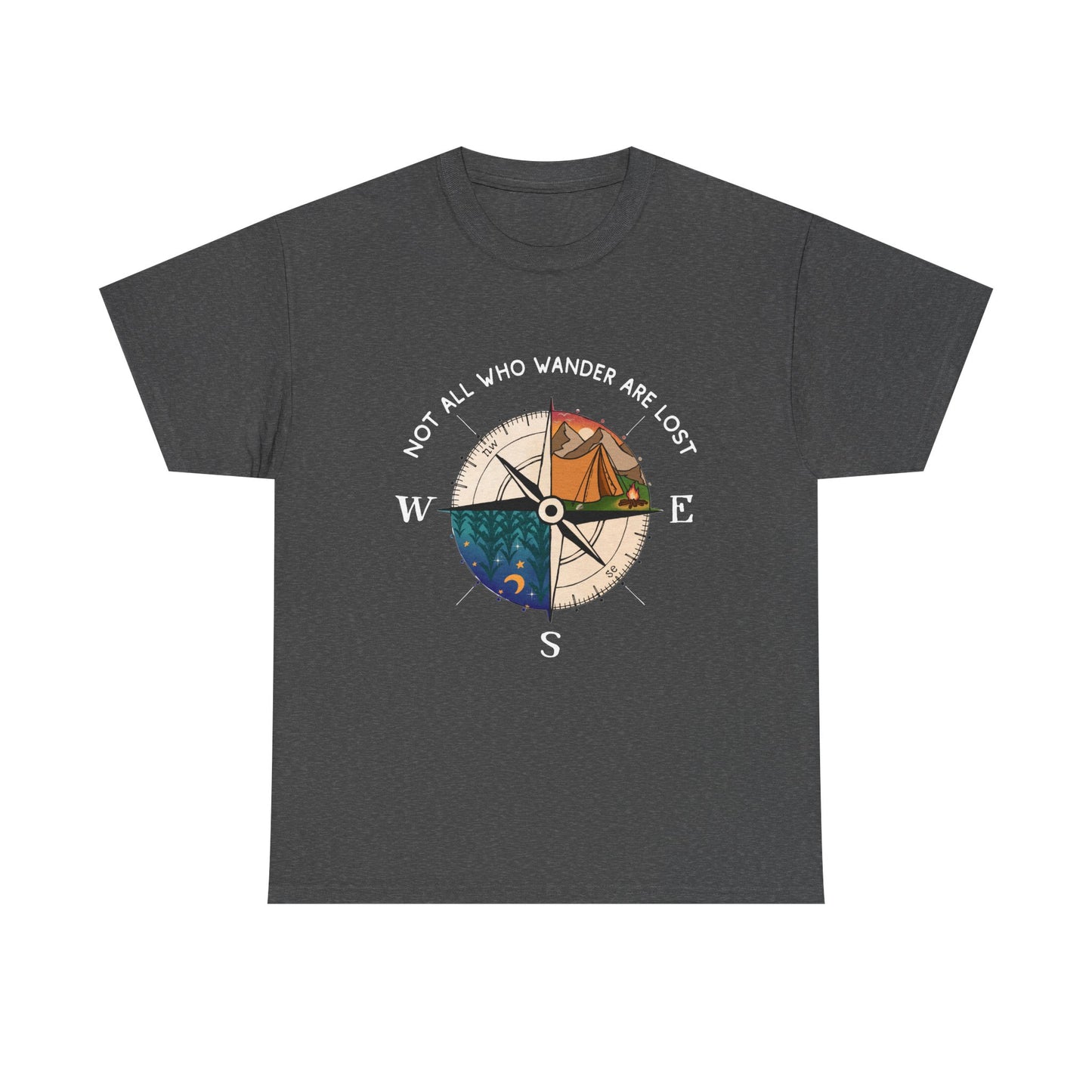 Compass Adventure T-Shirt — "Not All Who Wander Are Lost" Travel Tee Sizes S - 5XL