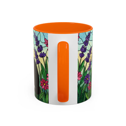 Tuxedo Cat Stained Glass Accent Coffee Mug – Floral Lavender Design (11/15oz)