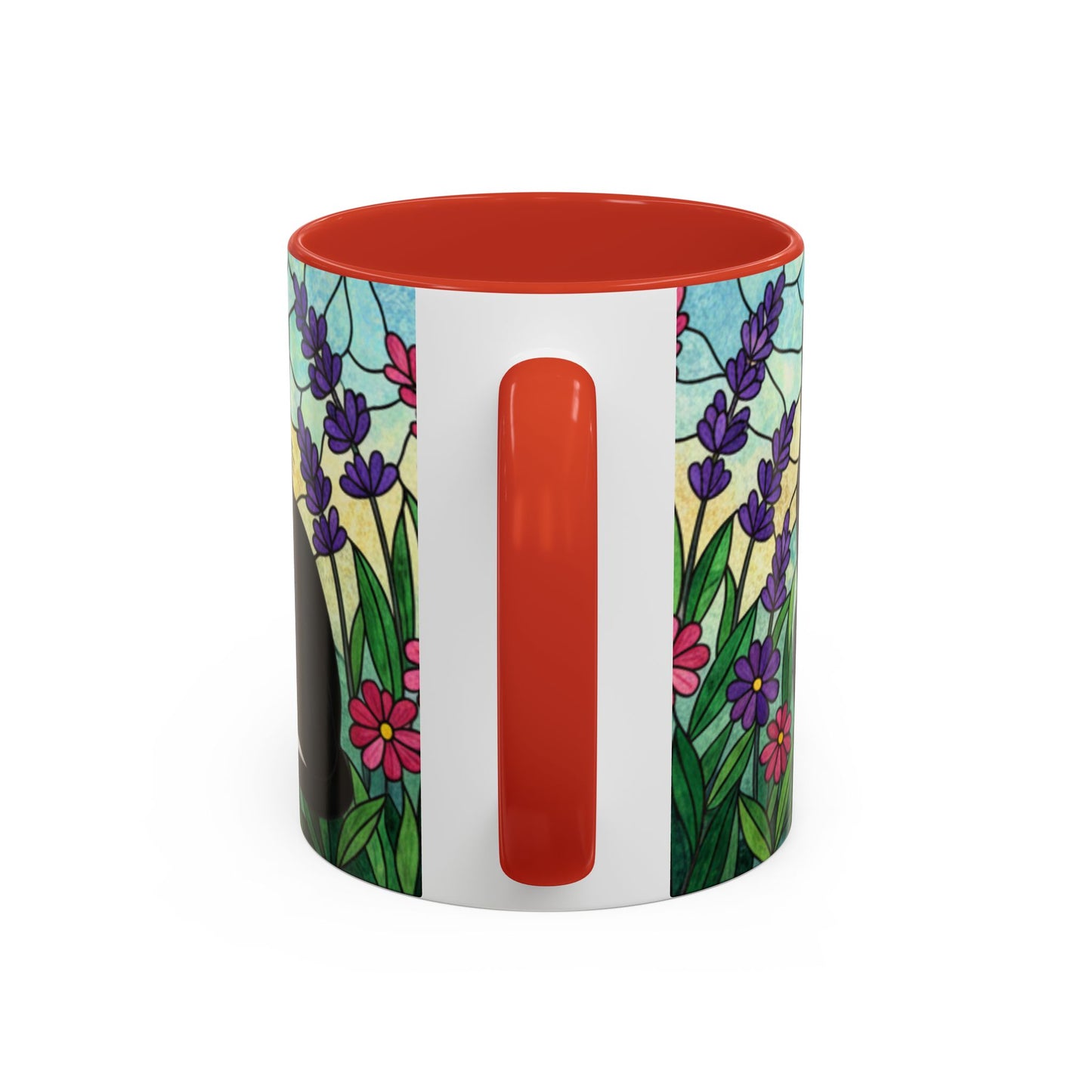 Tuxedo Cat Stained Glass Accent Coffee Mug – Floral Lavender Design (11/15oz)