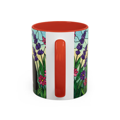Tuxedo Cat Stained Glass Accent Coffee Mug – Floral Lavender Design (11/15oz)