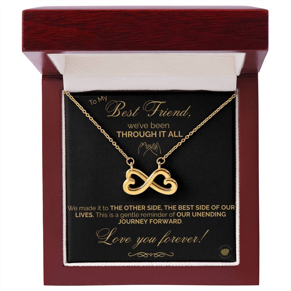 Best Friends Endless Love (Infinity Hearts) Necklace - Message Card Jewelry 14k White or 18k Gold finishes available