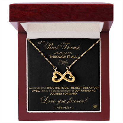 Best Friends Endless Love (Infinity Hearts) Necklace - Message Card Jewelry 14k White or 18k Gold finishes available