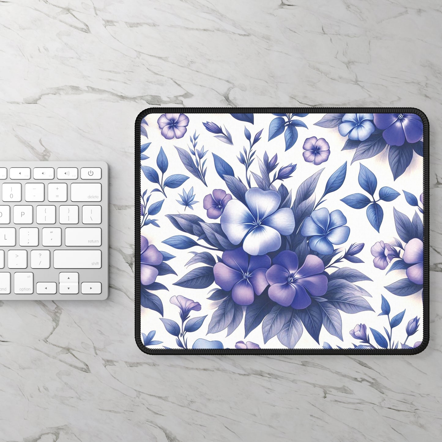 Periwinkles in Bloom Custom Mouse Pad with Stitched Edges 9"x7"