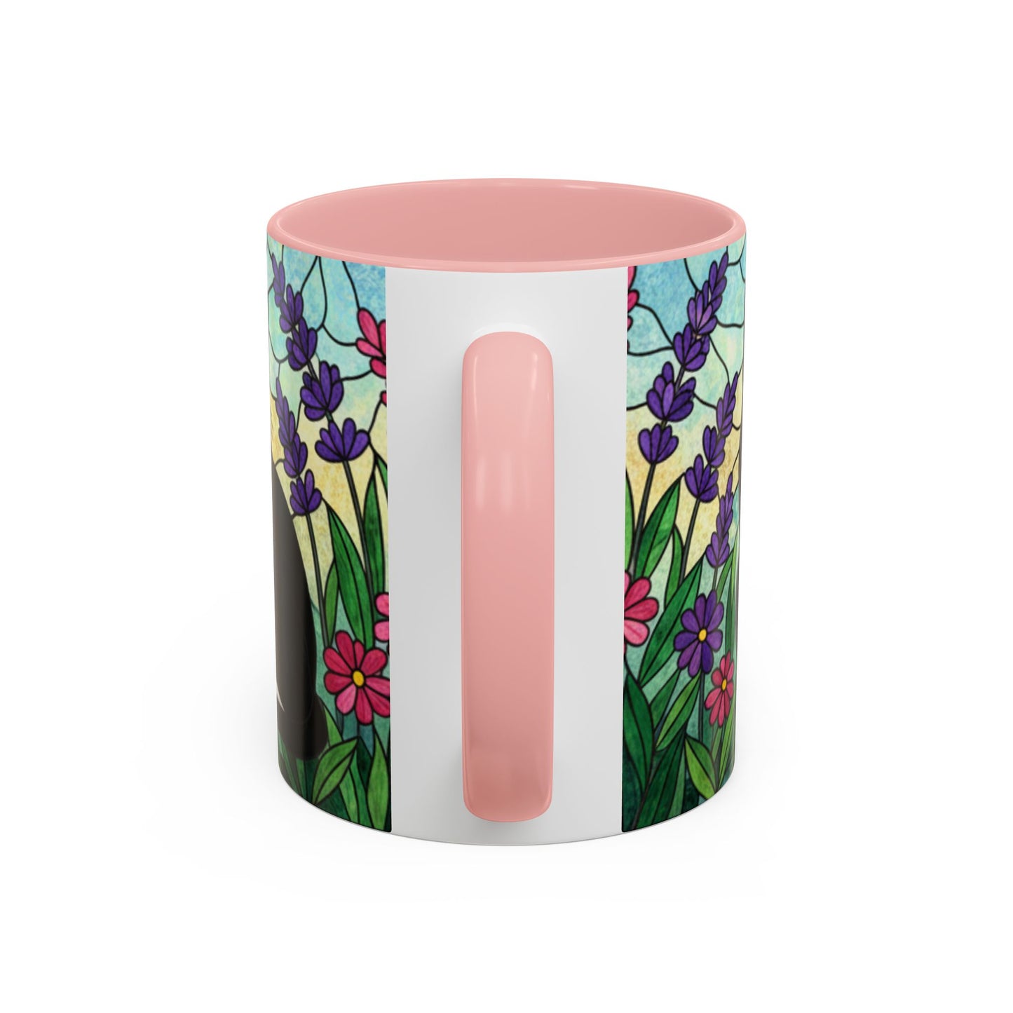 Tuxedo Cat Stained Glass Accent Coffee Mug – Floral Lavender Design (11/15oz)