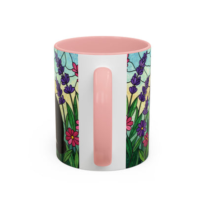 Tuxedo Cat Stained Glass Accent Coffee Mug – Floral Lavender Design (11/15oz)