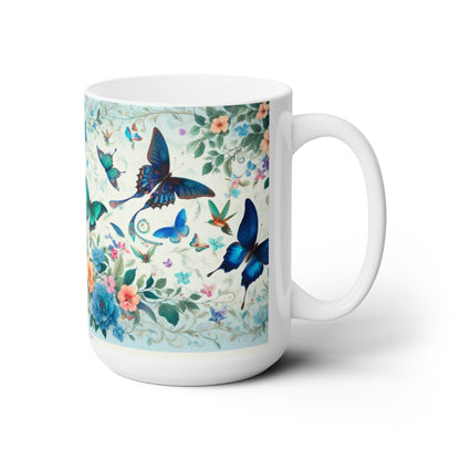 Butterflies Hummingbirds Flowers Beautiful Floral Ceramic Mug 15oz Great Gift Idea from Premium Chakra Designs Microwave and Dishwasher Safe