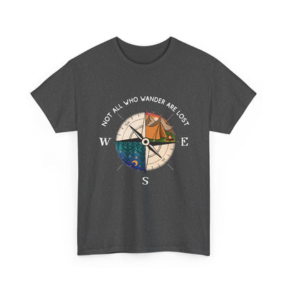 Compass Adventure T-Shirt — "Not All Who Wander Are Lost" Travel Tee Sizes S - 5XL