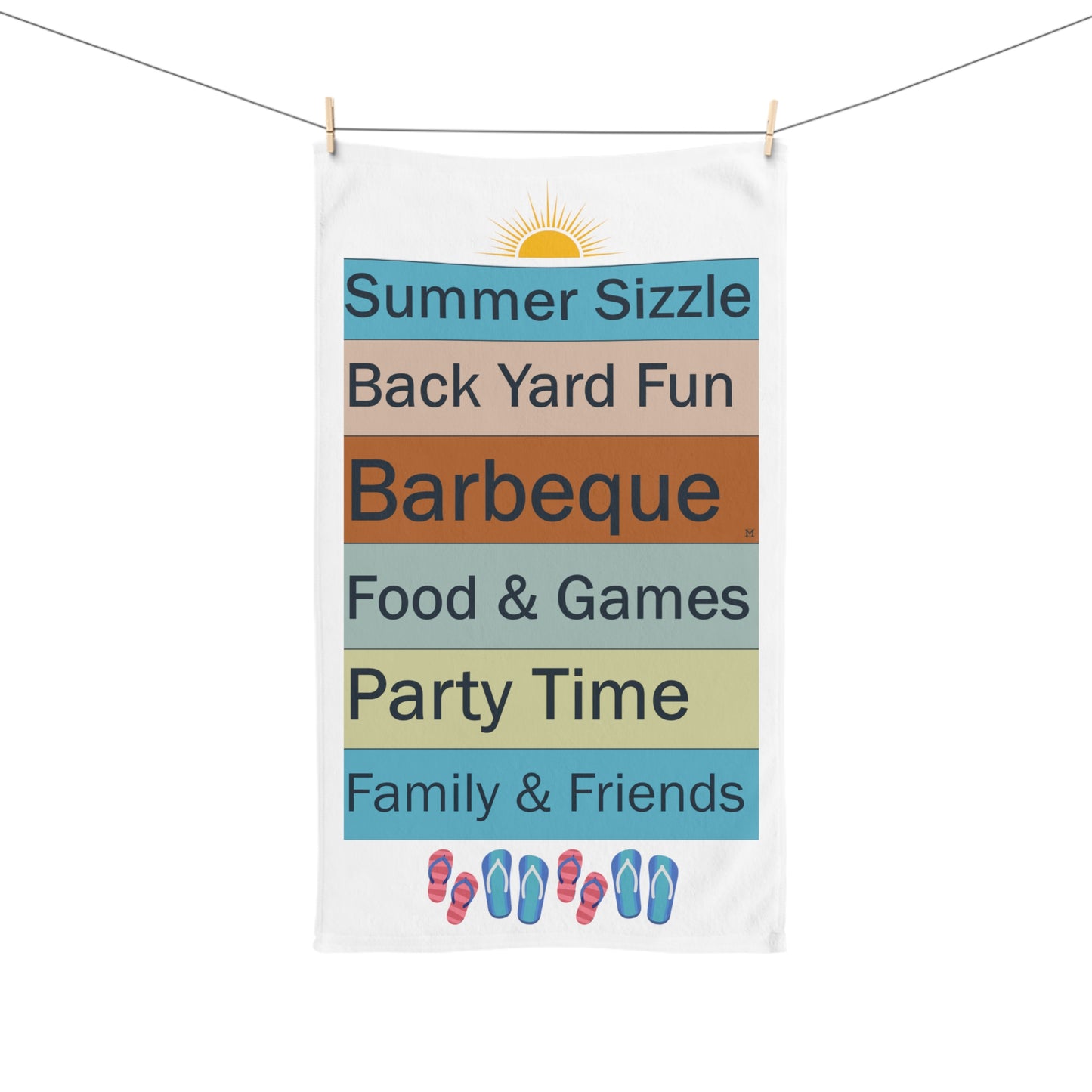 Summer Sizzle Barbeque Friends Family Games Fun and Food Hand Towel MII Designs