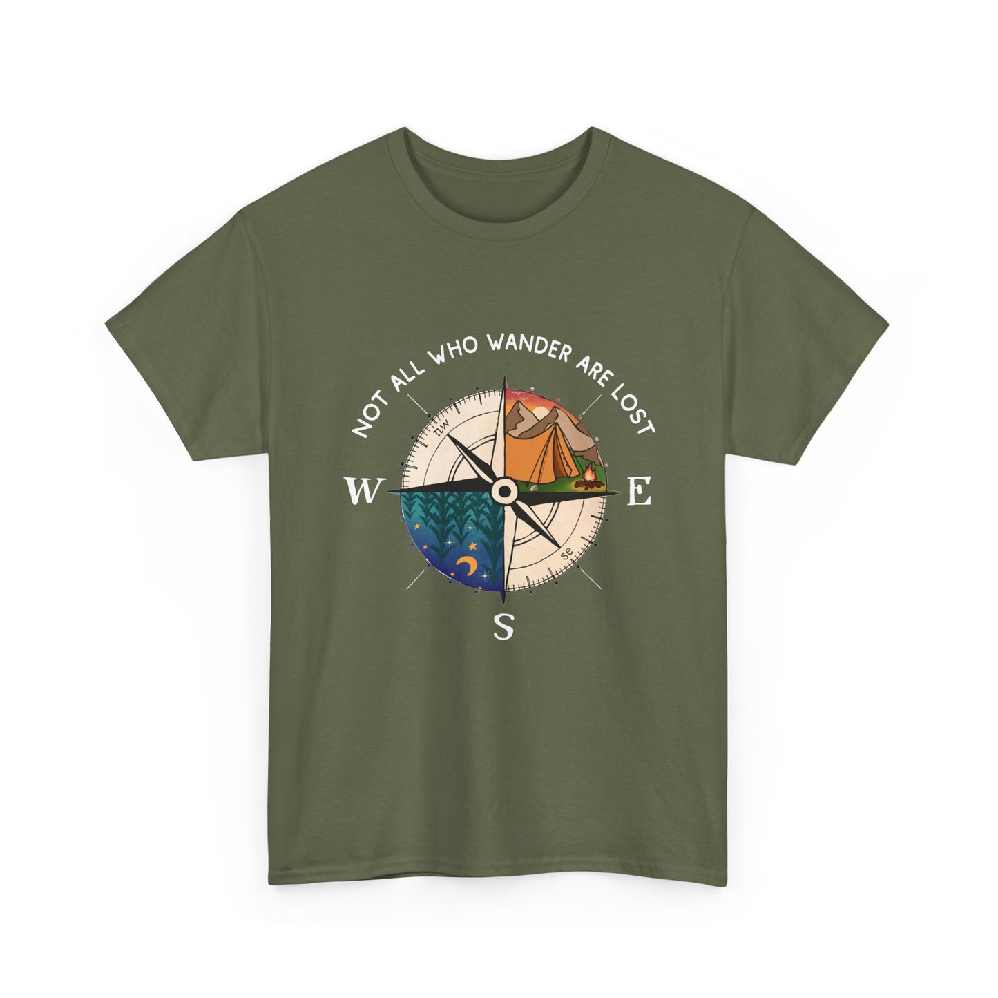 Compass Adventure T-Shirt — "Not All Who Wander Are Lost" Travel Tee Sizes S - 5XL