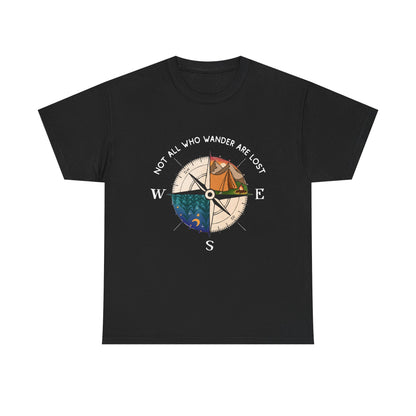 Compass Adventure T-Shirt — "Not All Who Wander Are Lost" Travel Tee Sizes S - 5XL