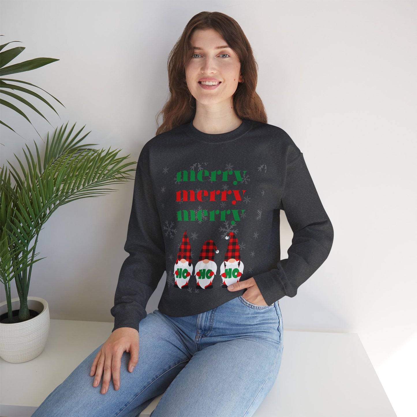 Colorful Christmas Merry Merry Merry Ho Ho Ho Elves by MII Designs Unisex Heavy Blend™ Crewneck Sweatshirt