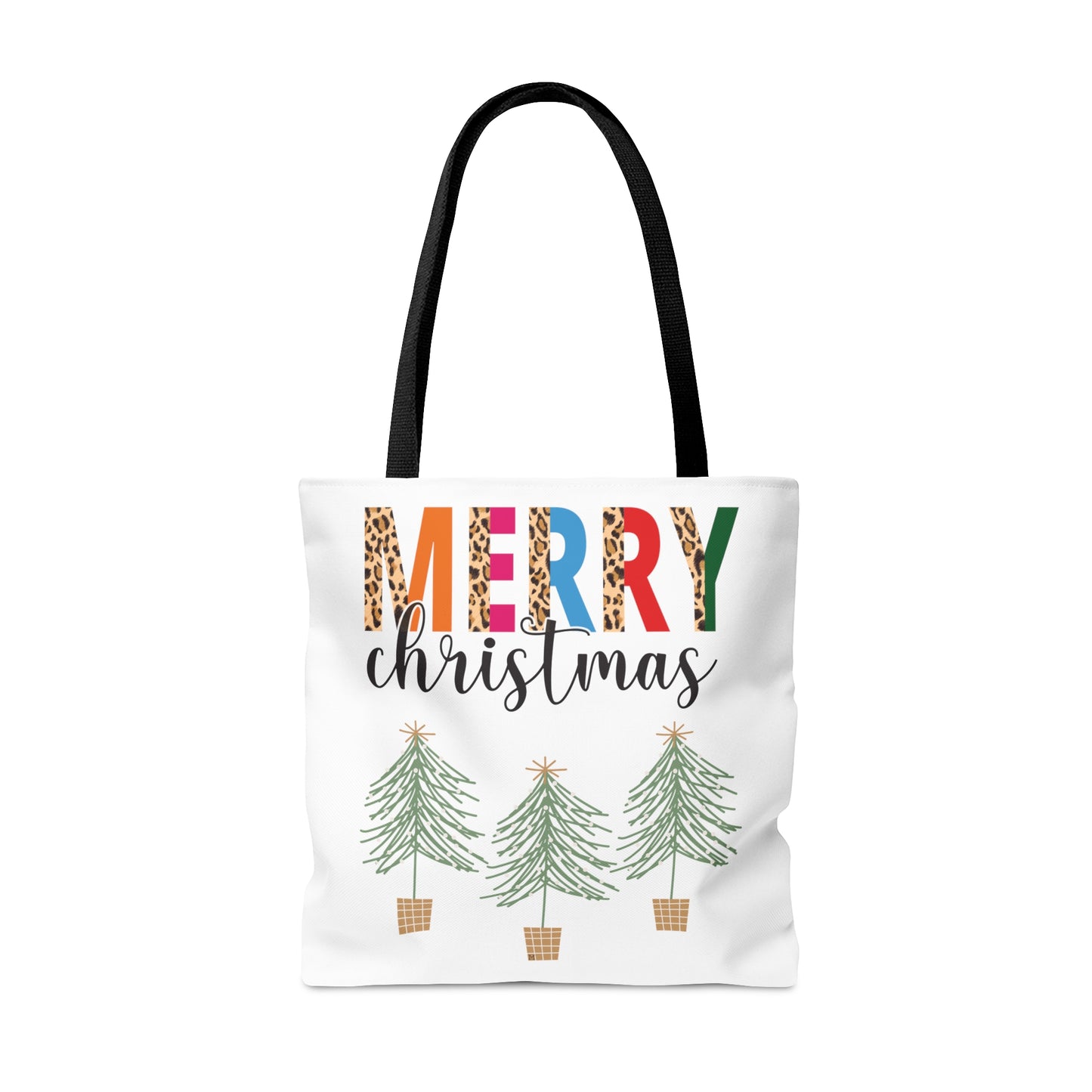 Merry Christmas Pine Trees Large Tote Bag