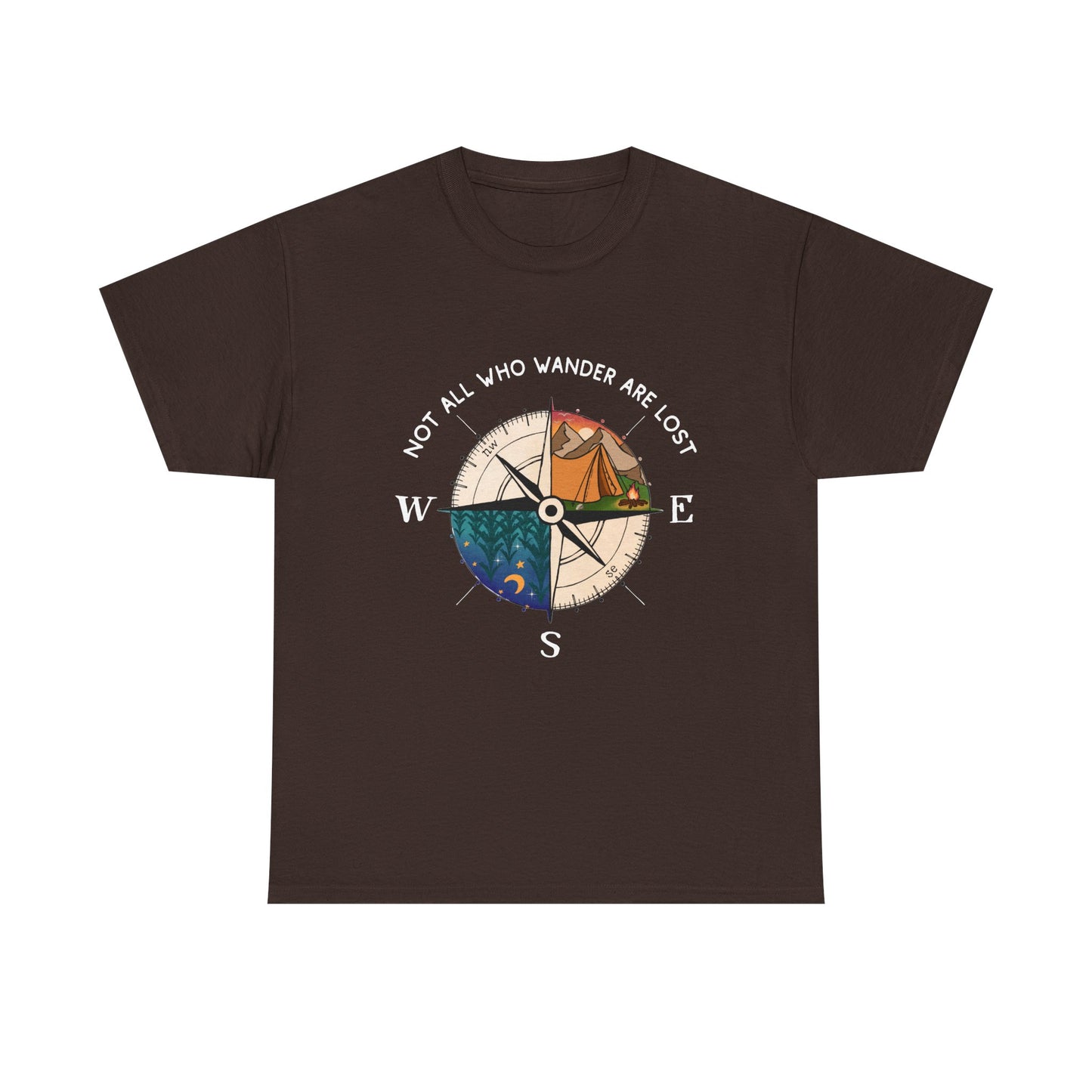 Compass Adventure T-Shirt — "Not All Who Wander Are Lost" Travel Tee Sizes S - 5XL