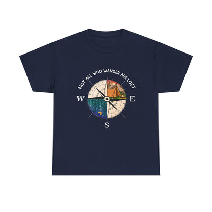 Compass Adventure T-Shirt — "Not All Who Wander Are Lost" Travel Tee Sizes S - 5XL