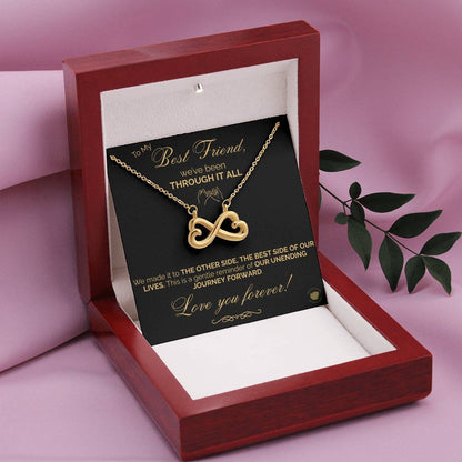 Best Friends Endless Love (Infinity Hearts) Necklace - Message Card Jewelry 14k White or 18k Gold finishes available