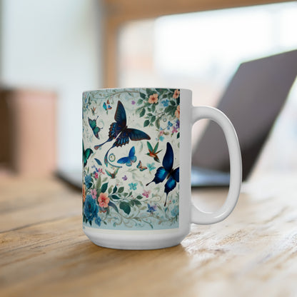 Butterflies Hummingbirds Flowers Beautiful Floral Ceramic Mug 15oz Great Gift Idea from Premium Chakra Designs Microwave and Dishwasher Safe