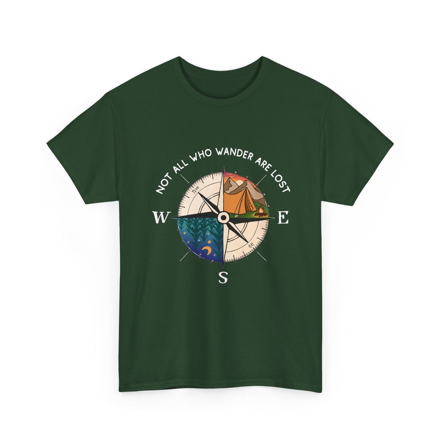 Compass Adventure T-Shirt — "Not All Who Wander Are Lost" Travel Tee Sizes S - 5XL