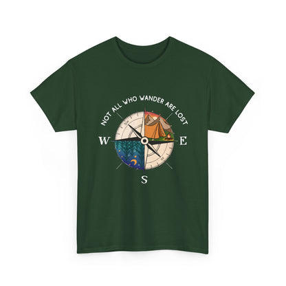 Compass Adventure T-Shirt — "Not All Who Wander Are Lost" Travel Tee Sizes S - 5XL