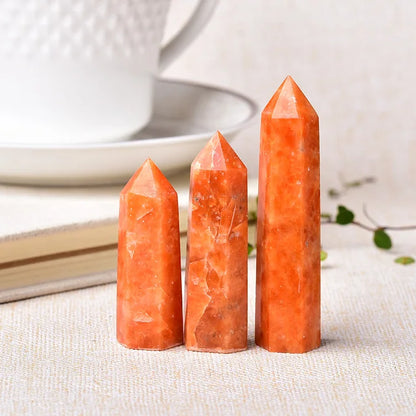 Natural Crystal Point Sunstone Healing Stone Quartz Tower Orange Wand