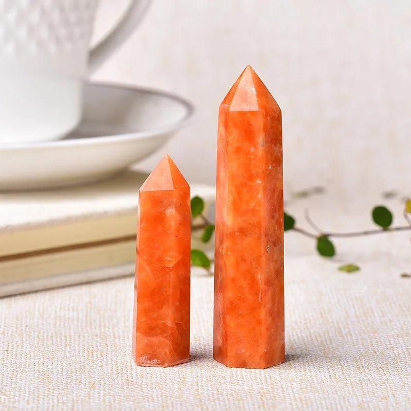 Natural Crystal Point Sunstone Healing Stone Quartz Tower Orange Wand