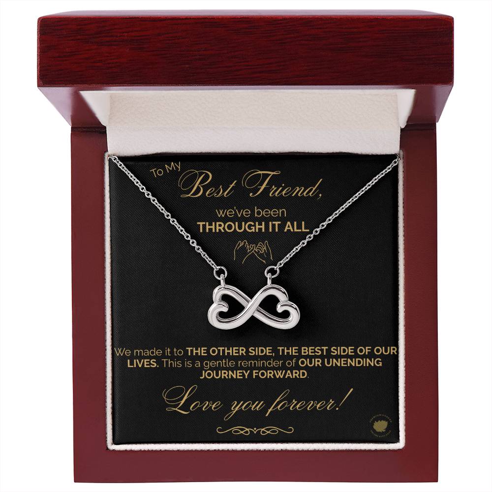 Best Friends Endless Love (Infinity Hearts) Necklace - Message Card Jewelry 14k White or 18k Gold finishes available
