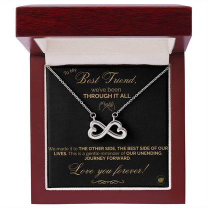 Best Friends Endless Love (Infinity Hearts) Necklace - Message Card Jewelry 14k White or 18k Gold finishes available