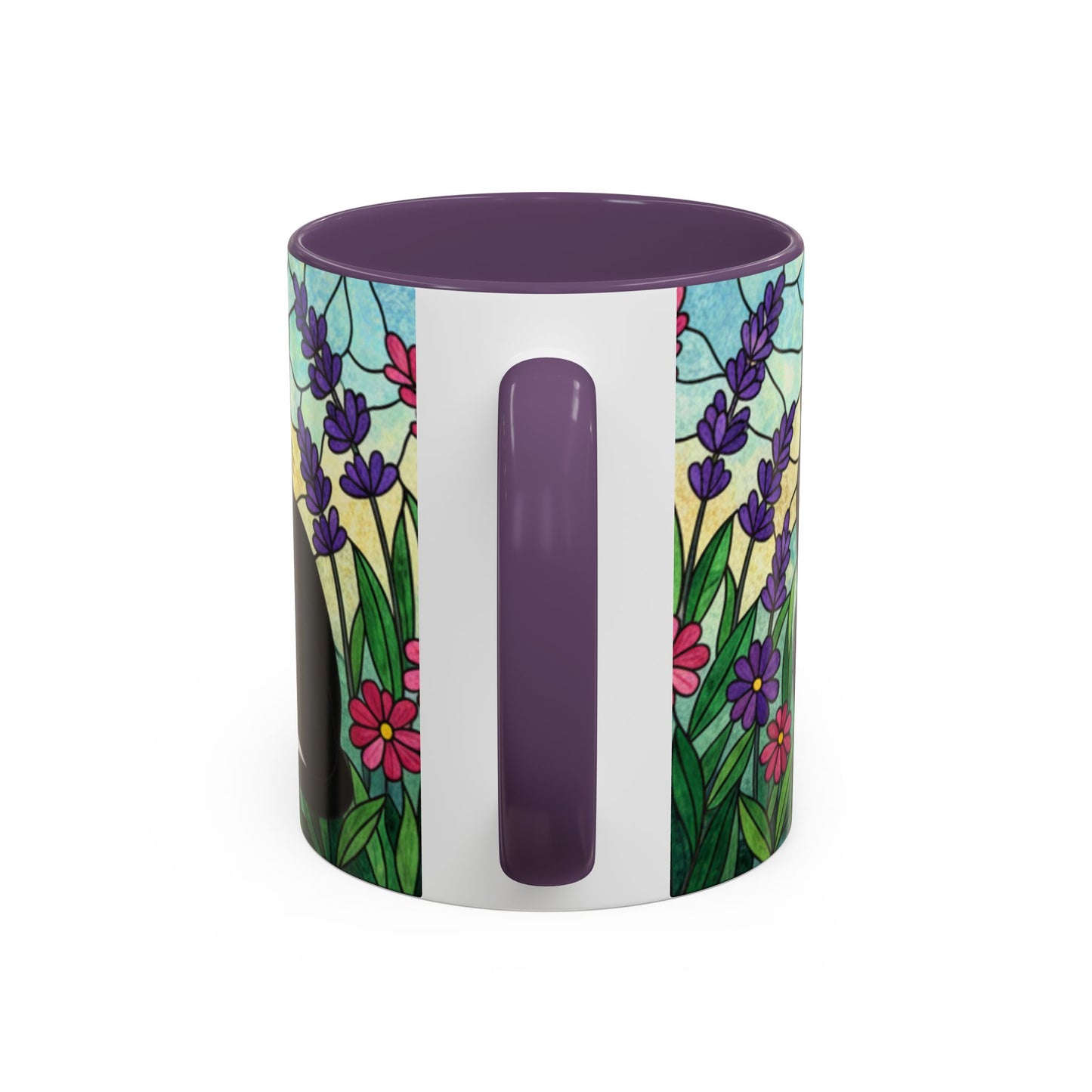 Tuxedo Cat Stained Glass Accent Coffee Mug – Floral Lavender Design (11/15oz)