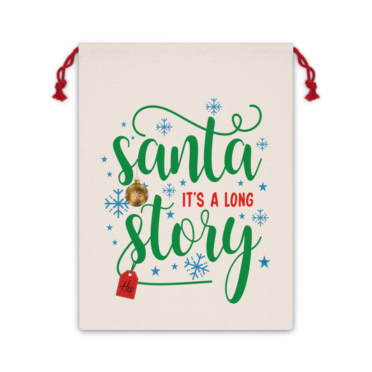 Santa, It's a Long Story... Vintage Linen Bag Great for Gifts 19.7" x 26" x .50" inches (HIS Gift Tag) Design by MII (Green Alternative to Plastics)