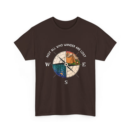 Compass Adventure T-Shirt — "Not All Who Wander Are Lost" Travel Tee Sizes S - 5XL