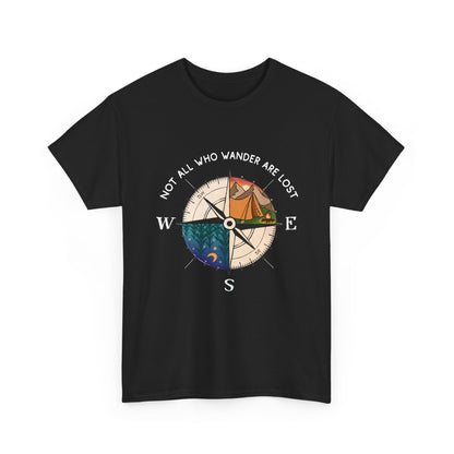Compass Adventure T-Shirt — "Not All Who Wander Are Lost" Travel Tee Sizes S - 5XL
