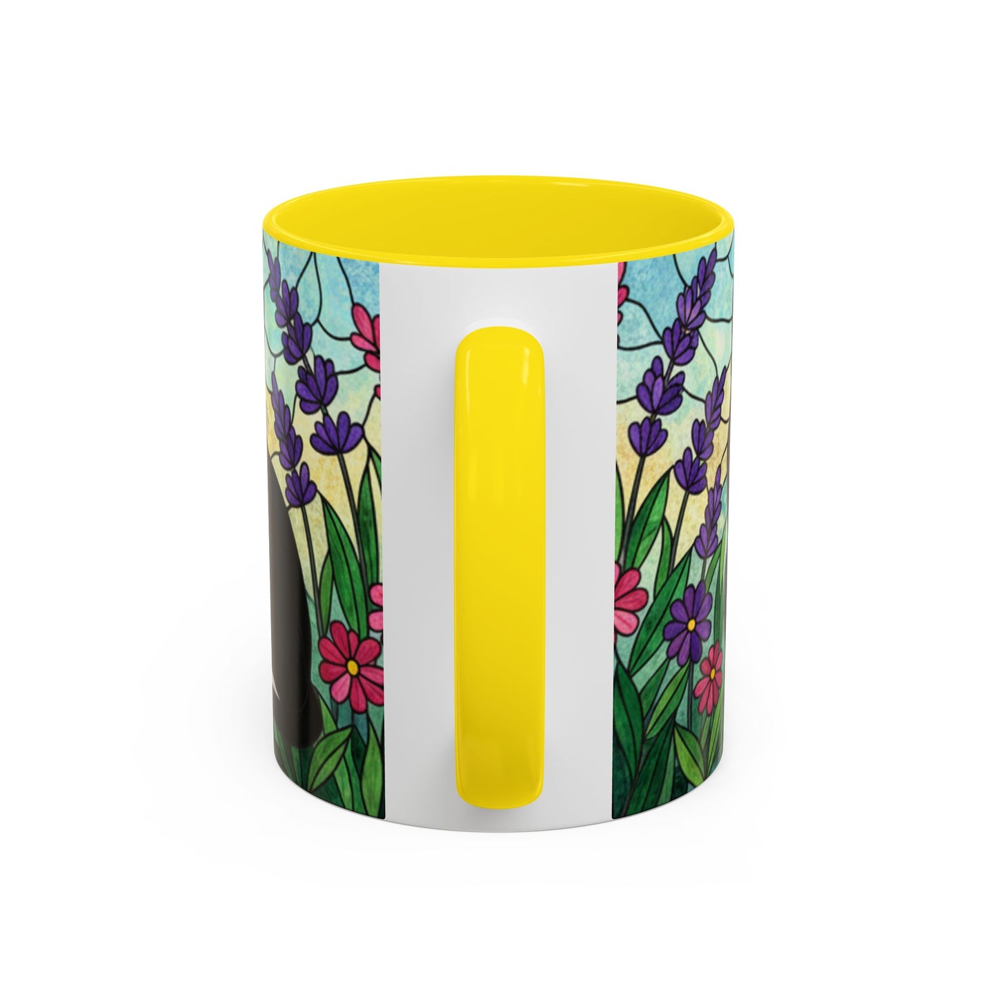 Tuxedo Cat Stained Glass Accent Coffee Mug – Floral Lavender Design (11/15oz)