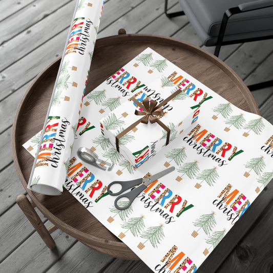 Merry Christmas Pine Trees Gift Wrap Papers White Background