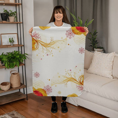 Golds and Reds on Elegant White on our Warmest Sherpa Fleece Blanket in 2 sizes