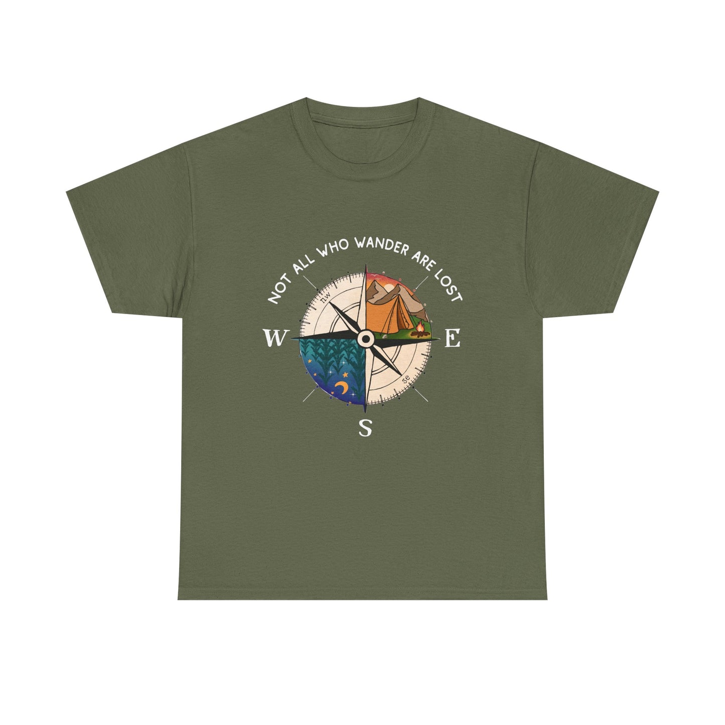 Compass Adventure T-Shirt — "Not All Who Wander Are Lost" Travel Tee Sizes S - 5XL