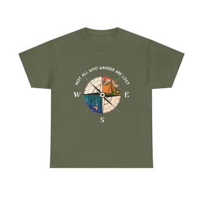 Compass Adventure T-Shirt — "Not All Who Wander Are Lost" Travel Tee Sizes S - 5XL