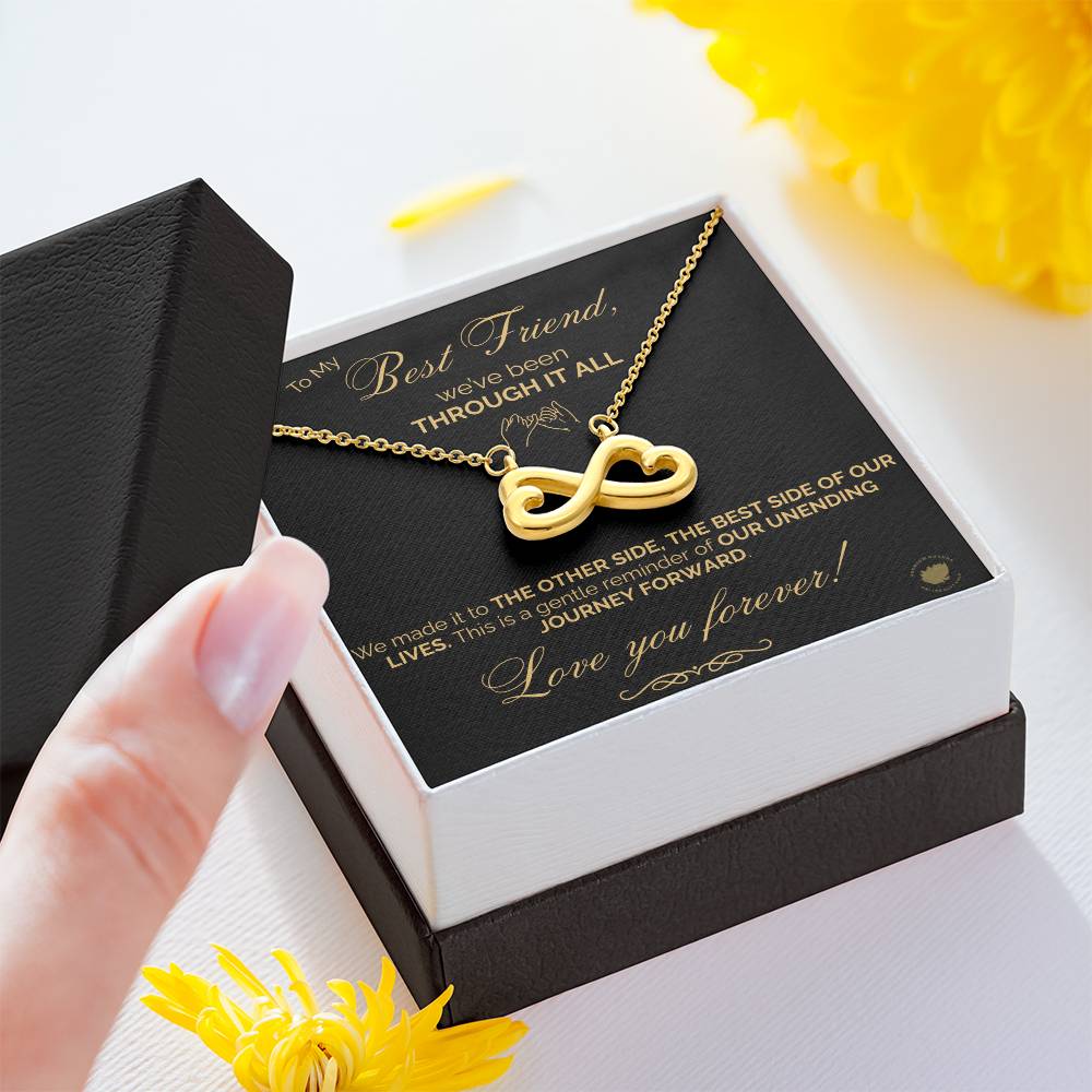 Best Friends Endless Love (Infinity Hearts) Necklace - Message Card Jewelry 14k White or 18k Gold finishes available