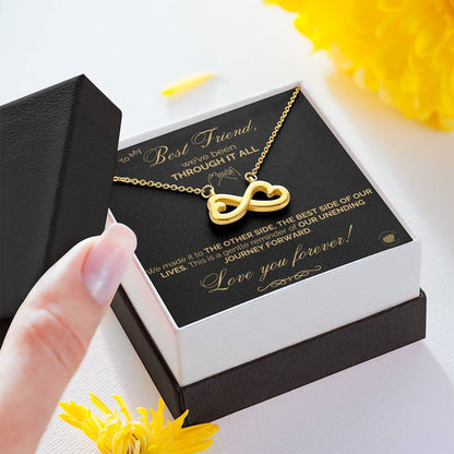 Best Friends Endless Love (Infinity Hearts) Necklace - Message Card Jewelry 14k White or 18k Gold finishes available
