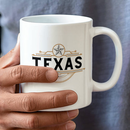 Texas Star Black White Gold Design on White Ceramic Mug Multiple Variants
